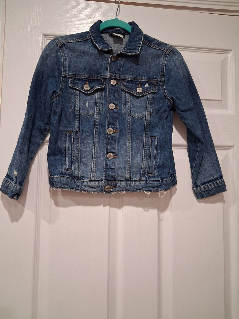 Zara Kids Girls Distressed Denim Jacket 8.Yrs Blue